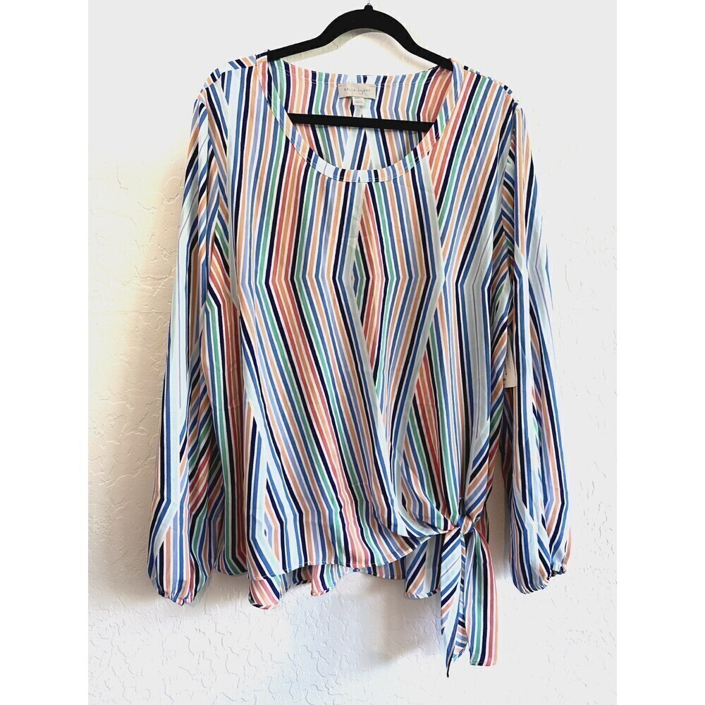 Belle & Sky Striped Pullover Blouse Woman's Size XXL Summer art multicolor